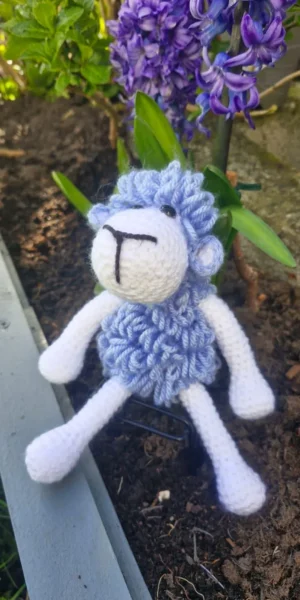 handmade crochet blue and white lamb plushie soft toy