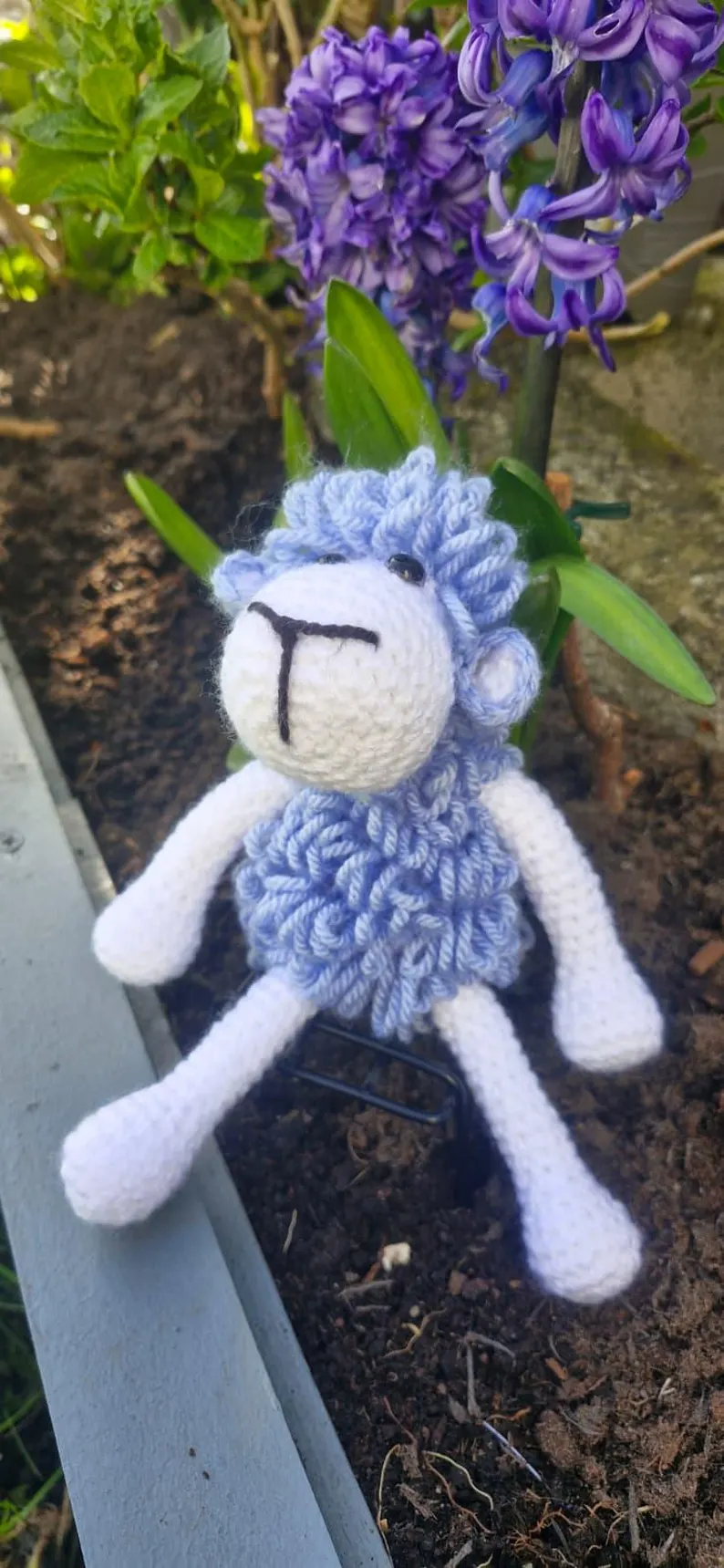 handmade crochet blue and white lamb plushie soft toy