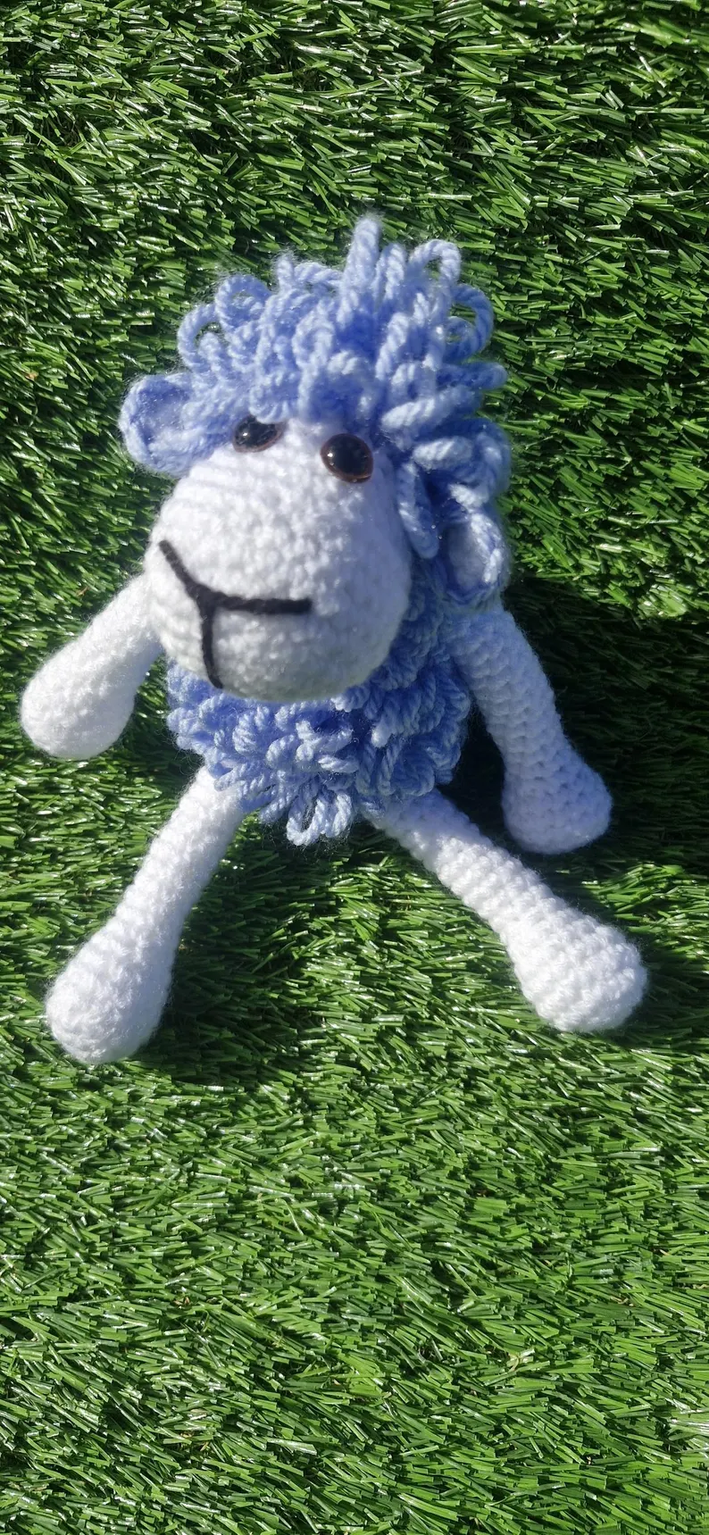 Handmade Crochet Lamb Plushie – Blue & White Soft Toy - Image 2