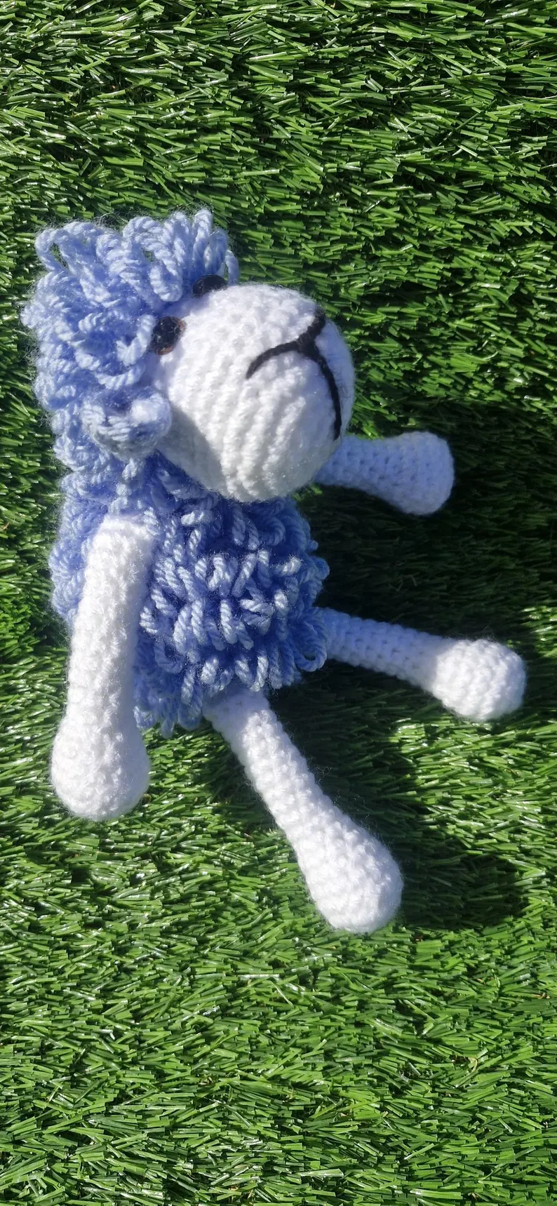 Handmade Crochet Lamb Plushie – Blue & White Soft Toy - Image 4